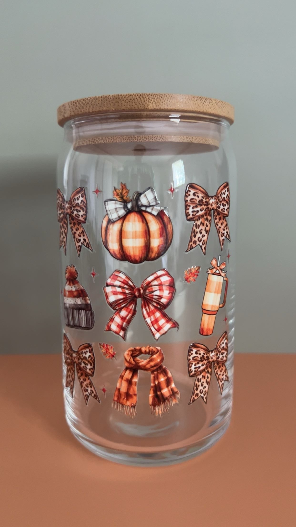 Bows & Pumpkins Glass Cup