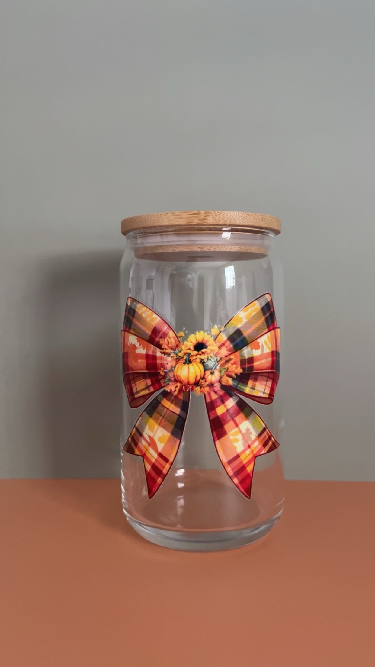 Fall Bow Glass Cup