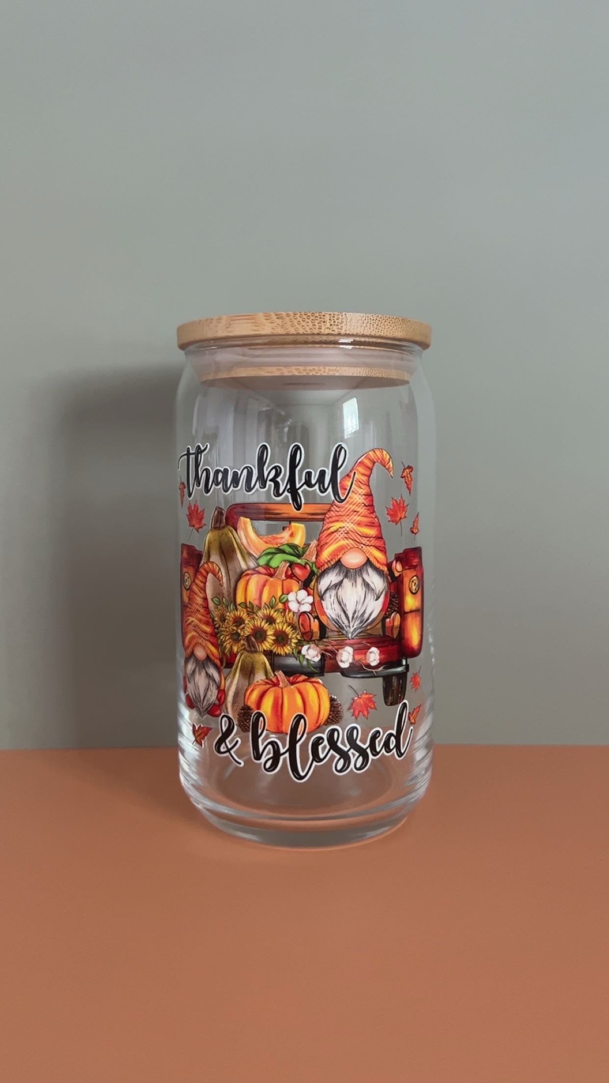Thankful & Blessed Gnome Glass Cup