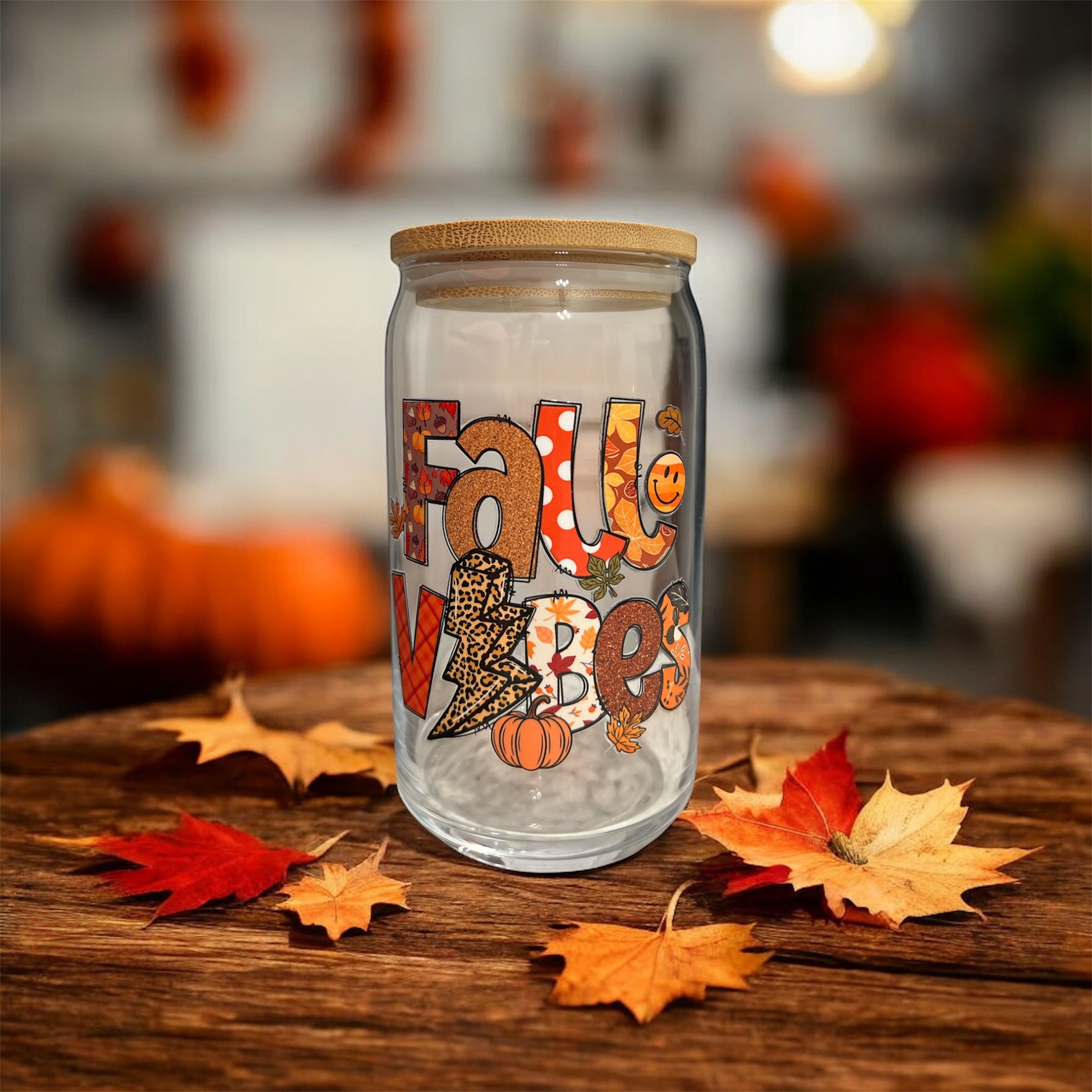 Fall Vibes Pumpkins Glass Cup