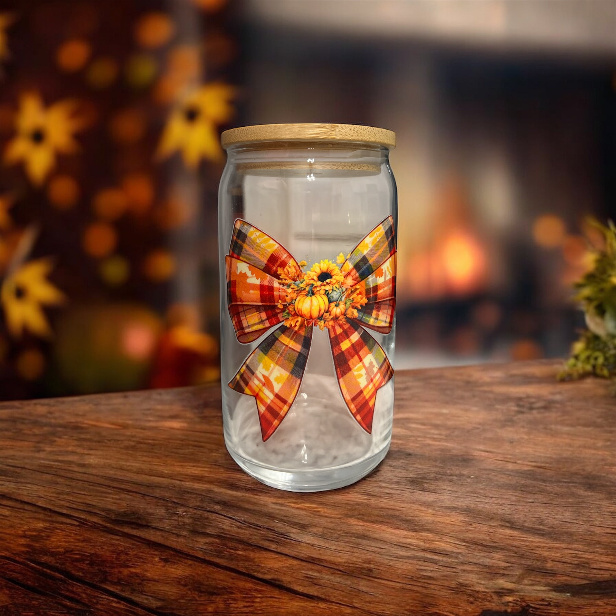 Fall Bow Glass Cup