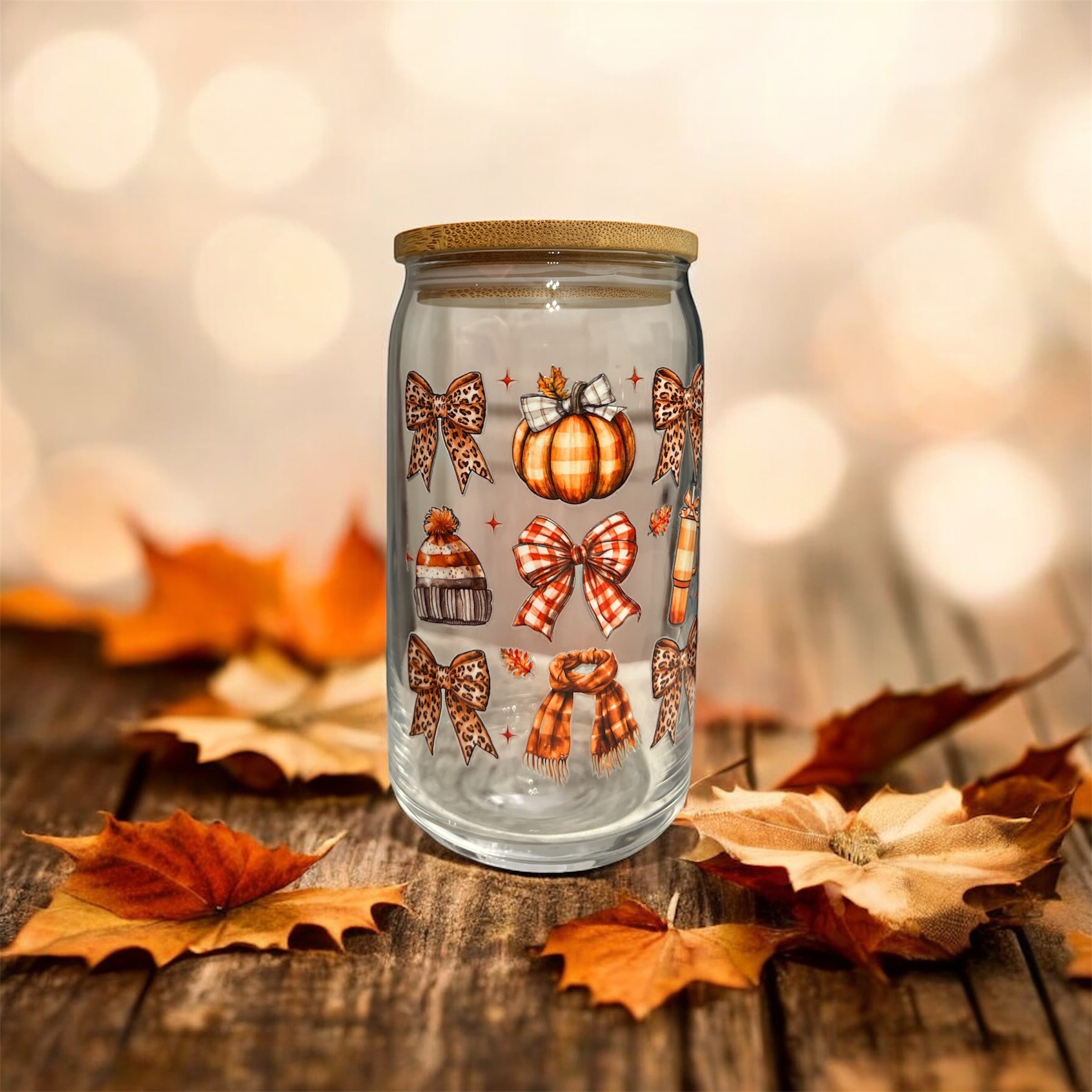 Bows & Pumpkins Glass Cup